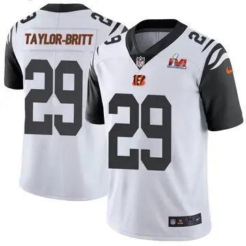 Nike Cam Taylor-Britt Youth Limited Cincinnati Bengals White Color Rush Vapor Untouchable Super Bowl LVI Bound Jersey