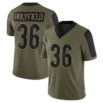 Nike Elijah Holyfield Men's Limited Cincinnati Bengals Olive 2021 Salute To Service Jersey