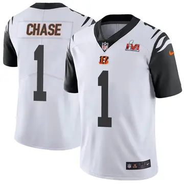 Nike Ja'Marr Chase Men's Limited Cincinnati Bengals White Color Rush Vapor Untouchable Super Bowl LVI Bound Jersey