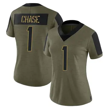 Nike Ja'Marr Chase Women's Limited Cincinnati Bengals Olive 2021 Salute To Service Jersey