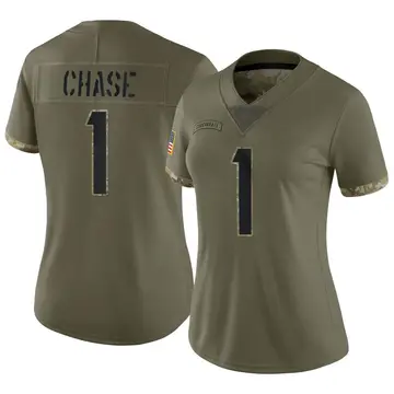 Nike Ja'Marr Chase Women's Limited Cincinnati Bengals Olive 2022 Salute To Service Jersey