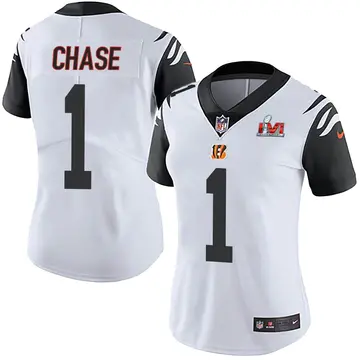 Nike Ja'Marr Chase Women's Limited Cincinnati Bengals White Color Rush Vapor Untouchable Super Bowl LVI Bound Jersey