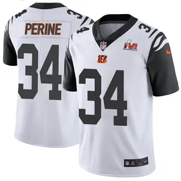 Nike Samaje Perine Men's Limited Cincinnati Bengals White Color Rush Vapor Untouchable Super Bowl LVI Bound Jersey